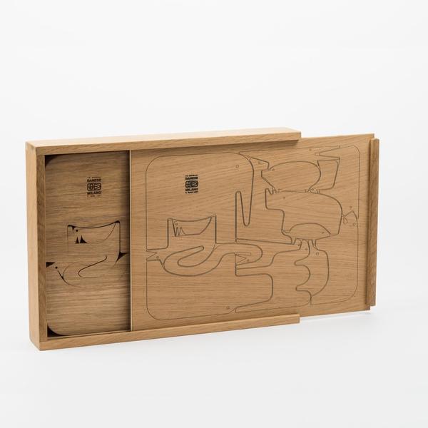 16 Animali / 16 Pesci Danese Milano, puzzle in legno di Enzo Mari