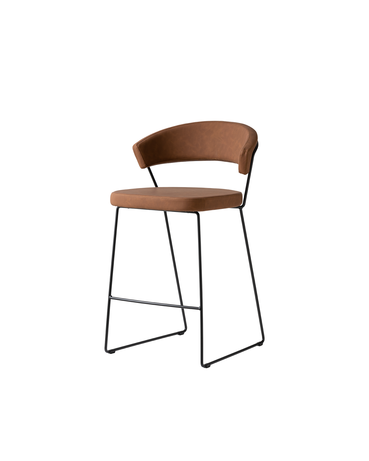 Sgabello New York Connubia nero opaco con similpelle vintage tabacco