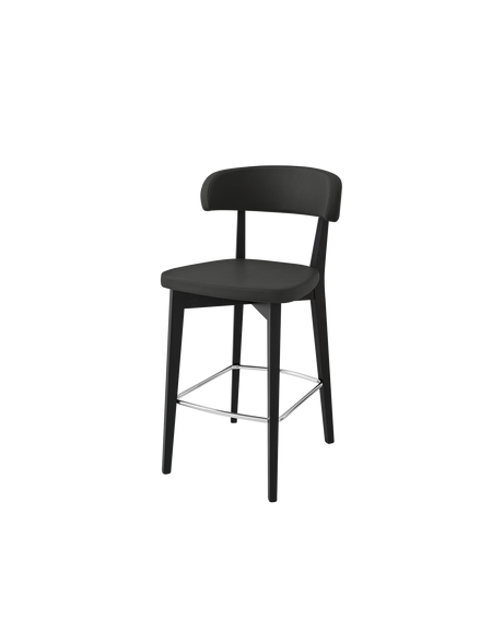 Sgabello Siren Connubia con gambe in legno grafite e seduta in similpelle nera