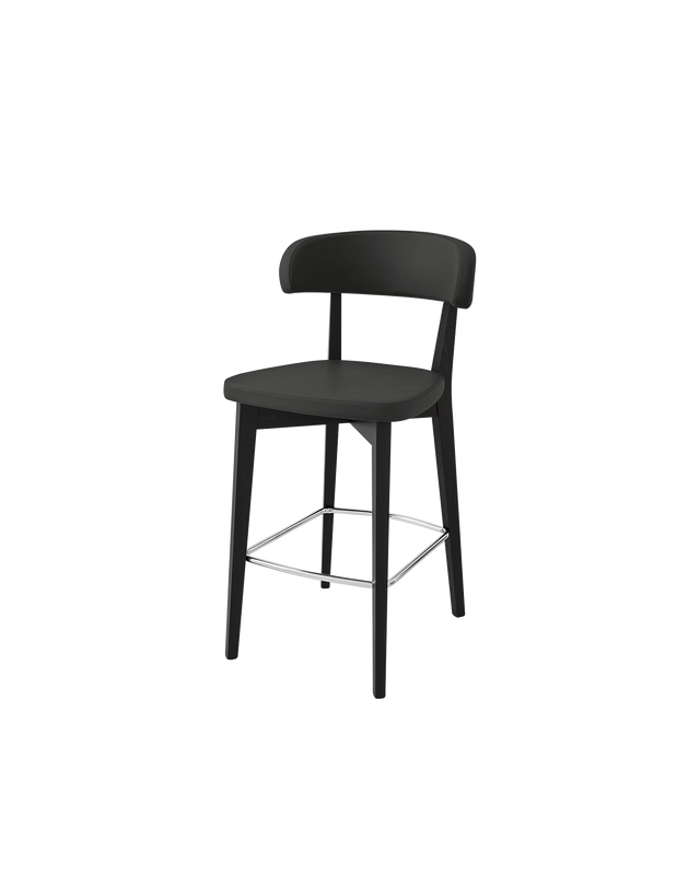 Sgabello Siren Connubia con gambe in legno grafite e seduta in similpelle nera