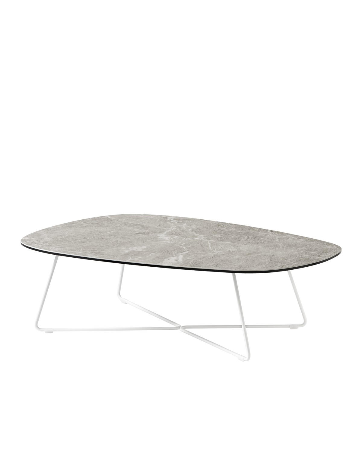 Tavolino Ciop Connubia con base bianca e piano in ceramica Arenaria