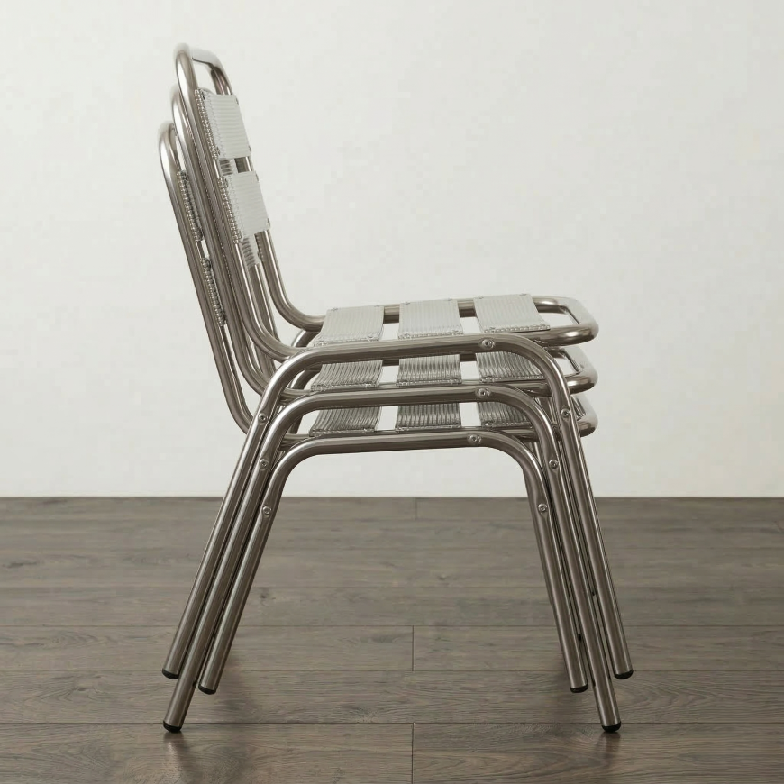 Esempio di sedie in alluminio Alu impilate per ottimizzare lo spazio nel locale