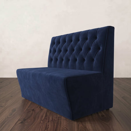 Panca London con schienale capitonné in velluto antimacchia blu