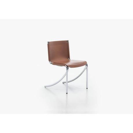 Sedia Jot Acerbis in tubolare cromato e cuoio cucito a mano, design Giotto Stoppino