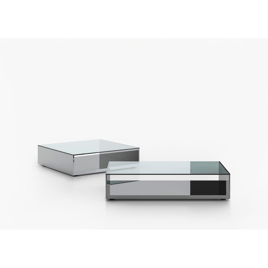 Tavolino Litt Acerbis in cristallo e acciaio a specchio design Buratti