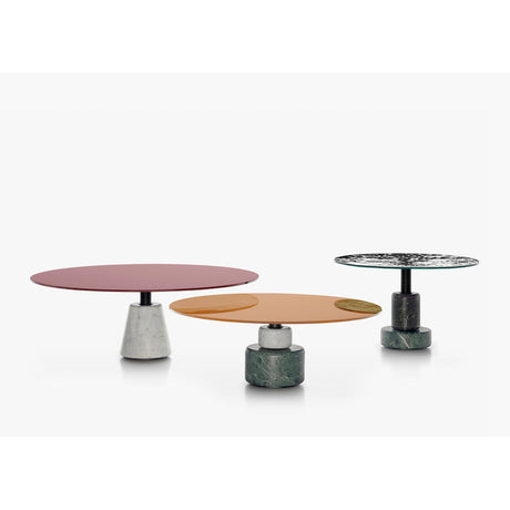 Tavolini Menhir Acerbis con rocchi in marmo design Stoppino e Acerbis