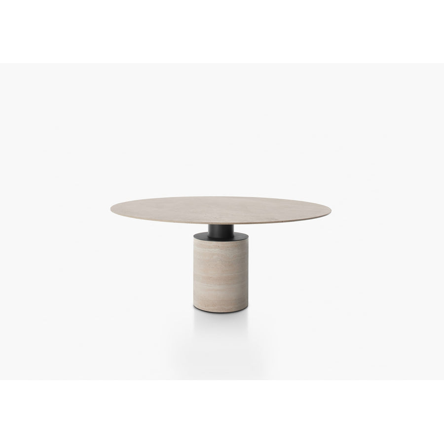 Tavolo Creso Acerbis rotondo con base a colonna, design Lella e Massimo Vignelli