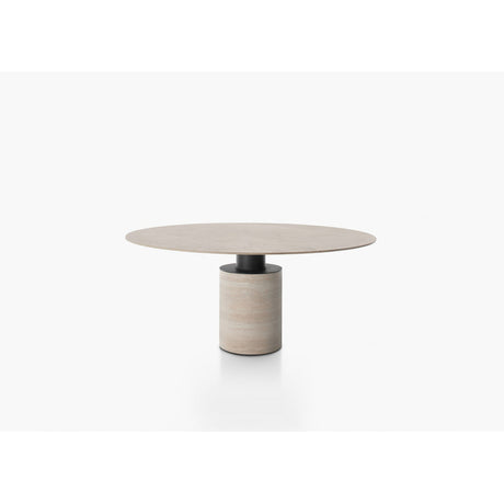 Tavolo Creso Acerbis rotondo con base a colonna, design Lella e Massimo Vignelli