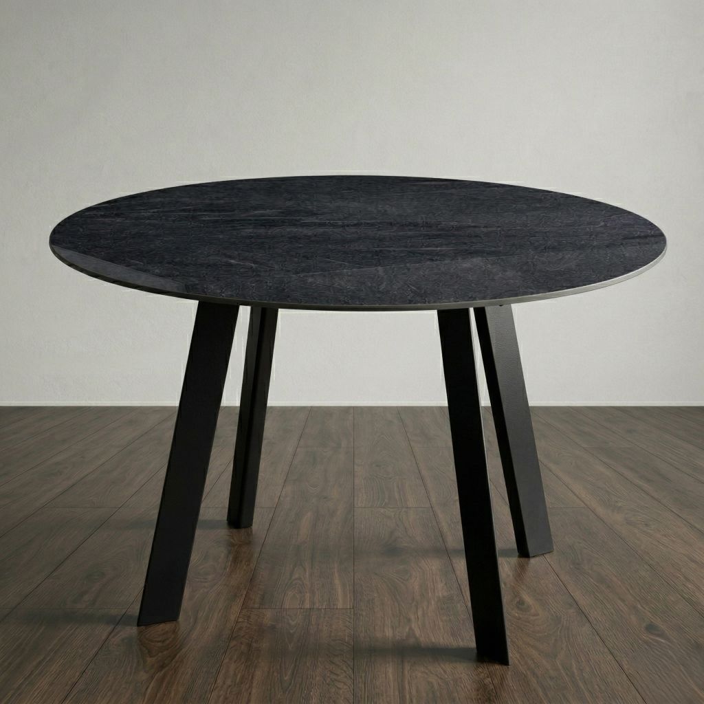 WELLHOME Tavolo A Ribalta Rotondo 100 Cm, Gambe In Metallo, Piano In Legno, Colore Nero, Per Pranzo E Cucina
